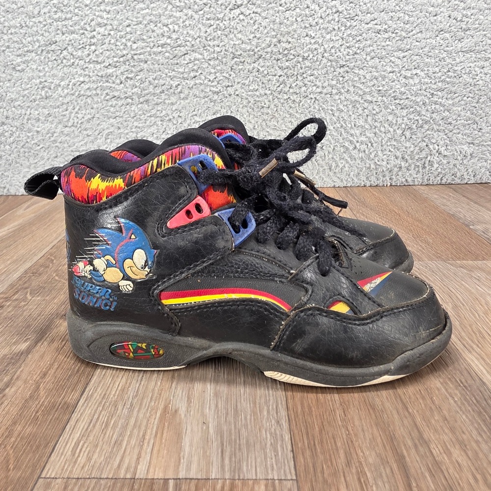 Vintage Sonic The Hedgehog Sega Kids Mid Top Sneakers Shoes 90s Black Retro